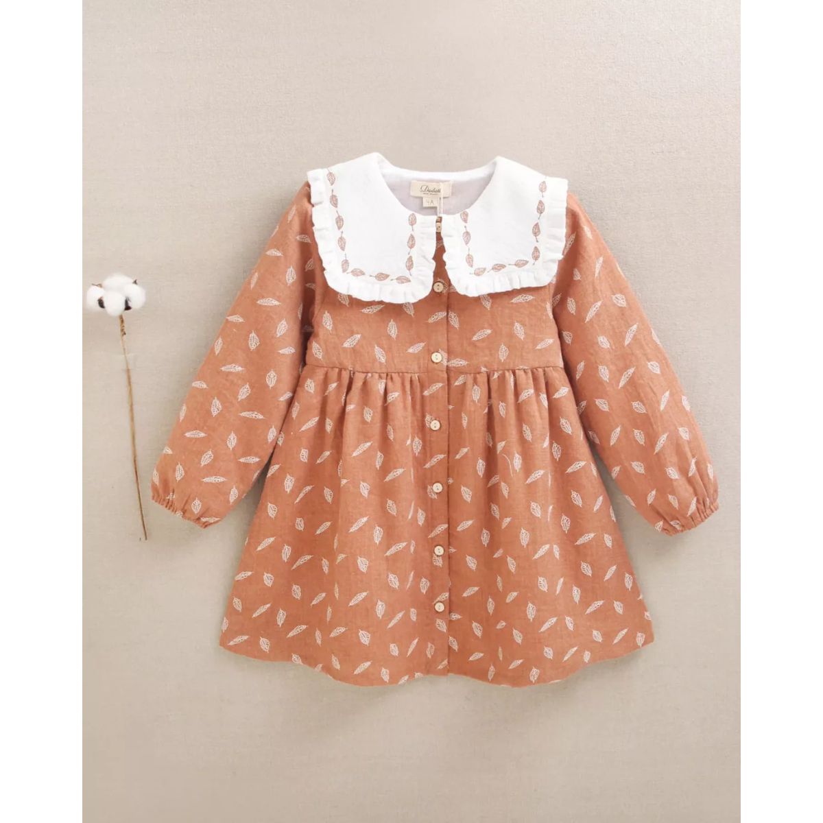 DADATI - Vestido de niña naranja con estampado de hojas