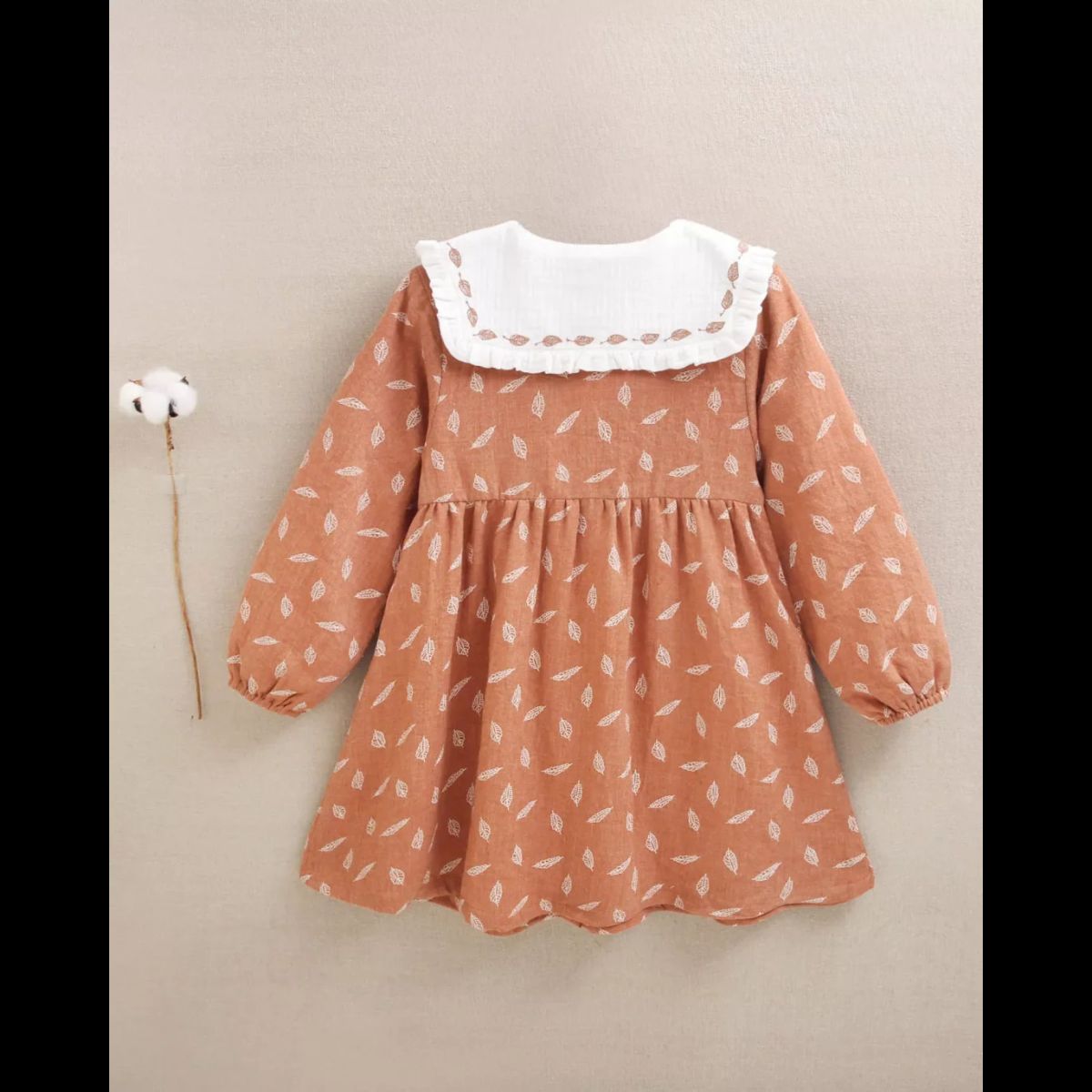DADATI - Vestido de niña naranja con estampado de hojas