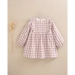 DADATI - Vestido de bebé niña de cuadros malva y beige
