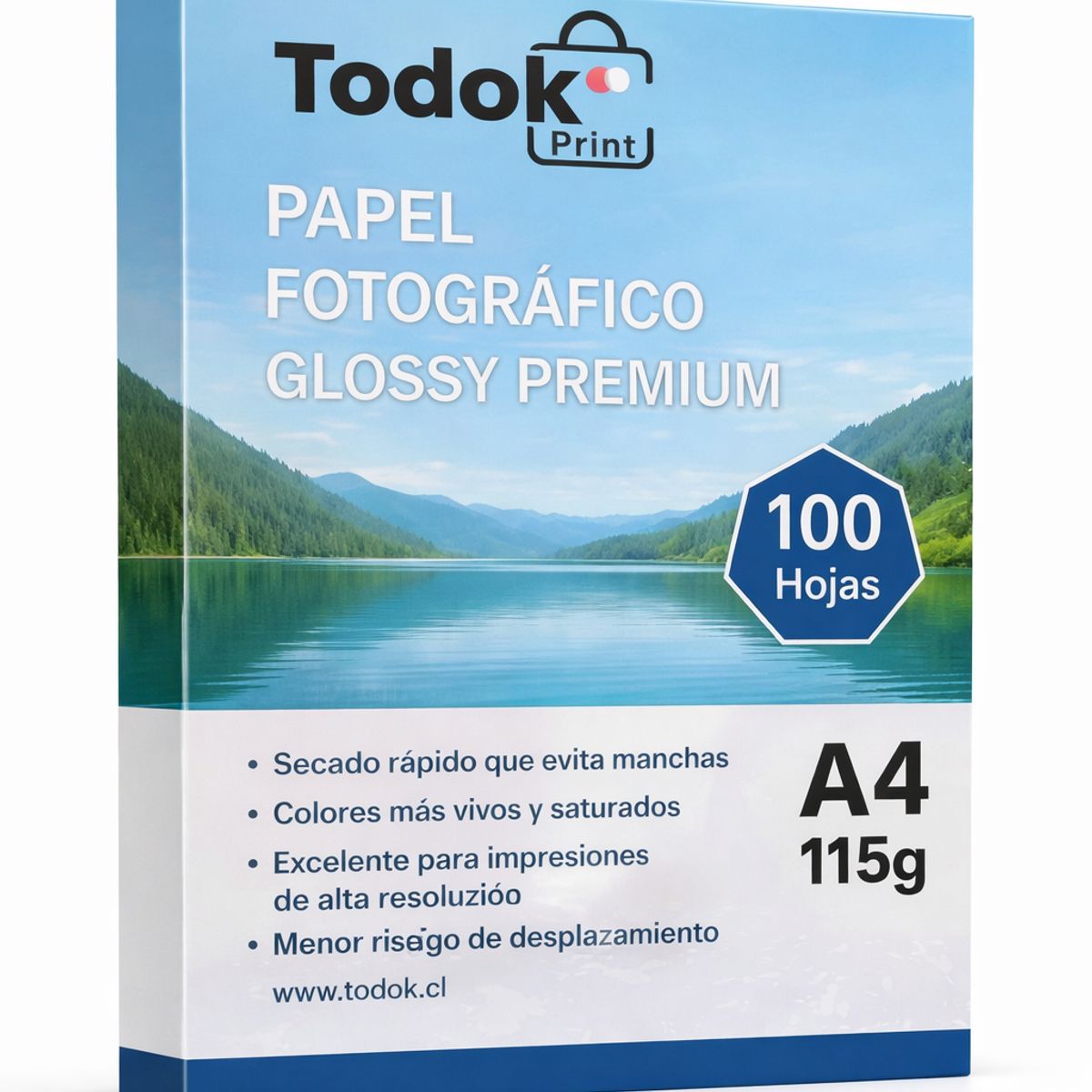 TODOK - Papel Fotografico Glossy Brillante A4 115g 100 Hojas