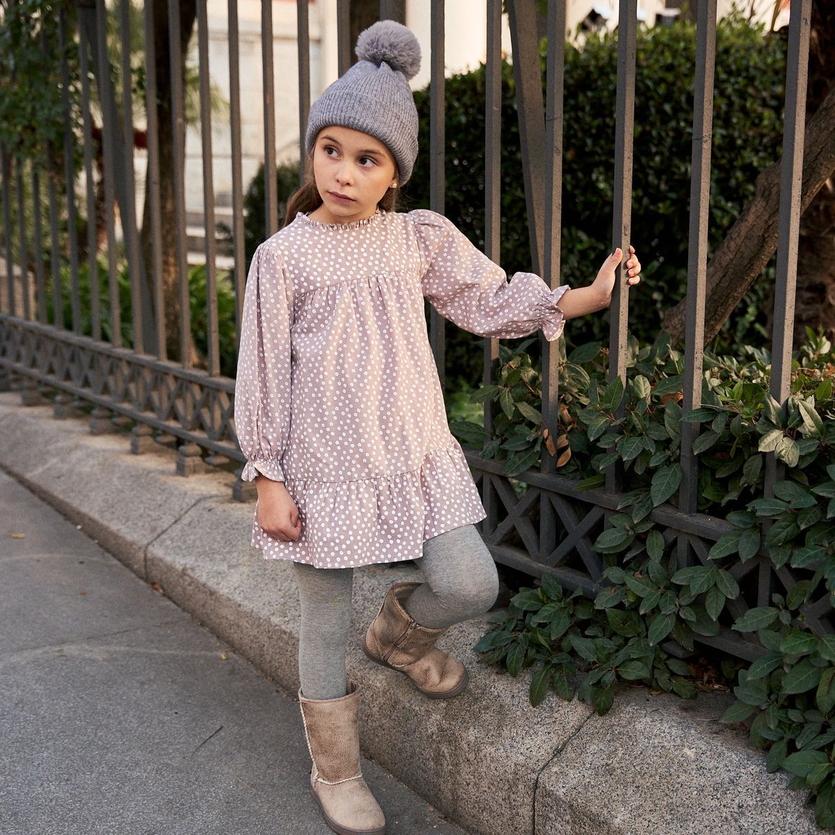 DADATI - Vestido de niña malva con estampado geométrico