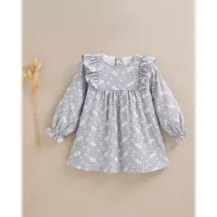 DADATI - Vestido de bebé niña de cuadro vichy con estampado floral