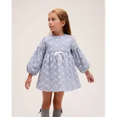 DADATI - Vestido de niña de cuadro vichy con estampado floral