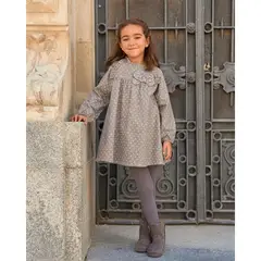 DADATI - Vestido de niña en gris jaspeado con topos