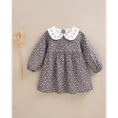 DADATI - Vestido de bebé niña gris con hojas blancas