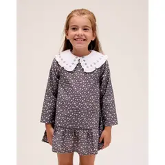 DADATI - Vestido de niña gris con hojas blancas