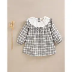 DADATI - Vestido de bebé niña de cuadros blanco y negro