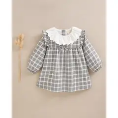 DADATI - Vestido de bebé niña de cuadros blanco y negro