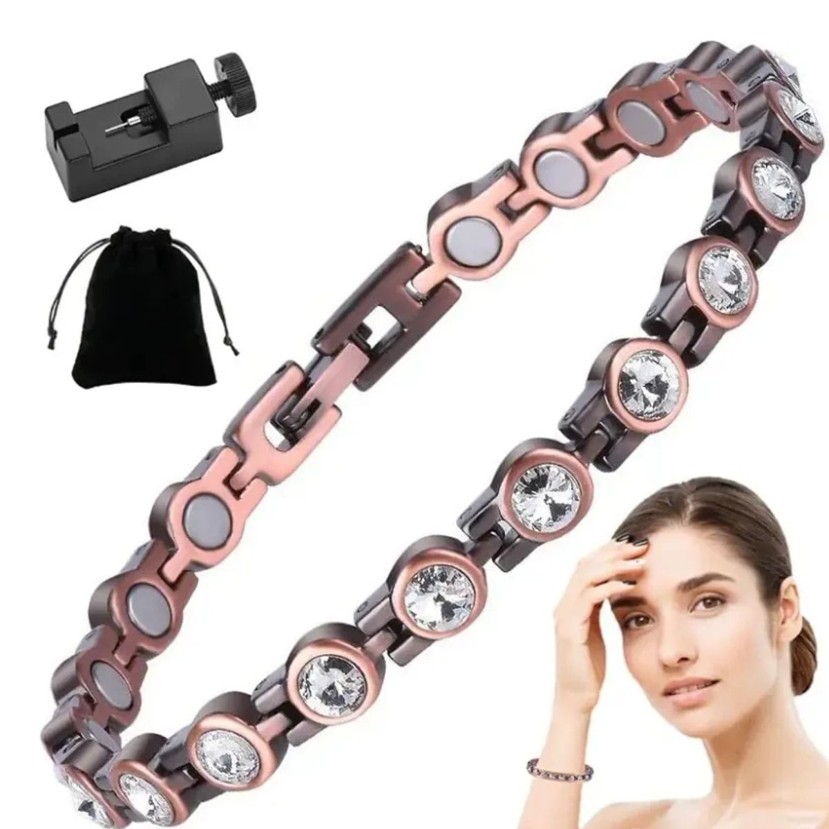 GENERICO - Pulsera Cobre Terapia de  Imanes - Brazalete Magnético Ajustable Cobre 26 Cm