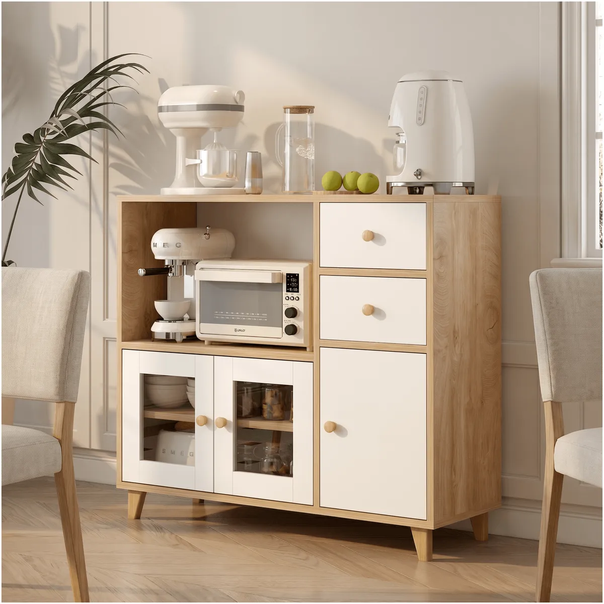 HOMER DESIGN - Aparador Buffet De Cocina Comedor Puerta De Vidrio 90cm