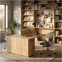 HOMER DESIGN - Estacion Del Trabajo Escritorio De Oficina 120x120x75cm Duo con separador de ambiente y enchufe
