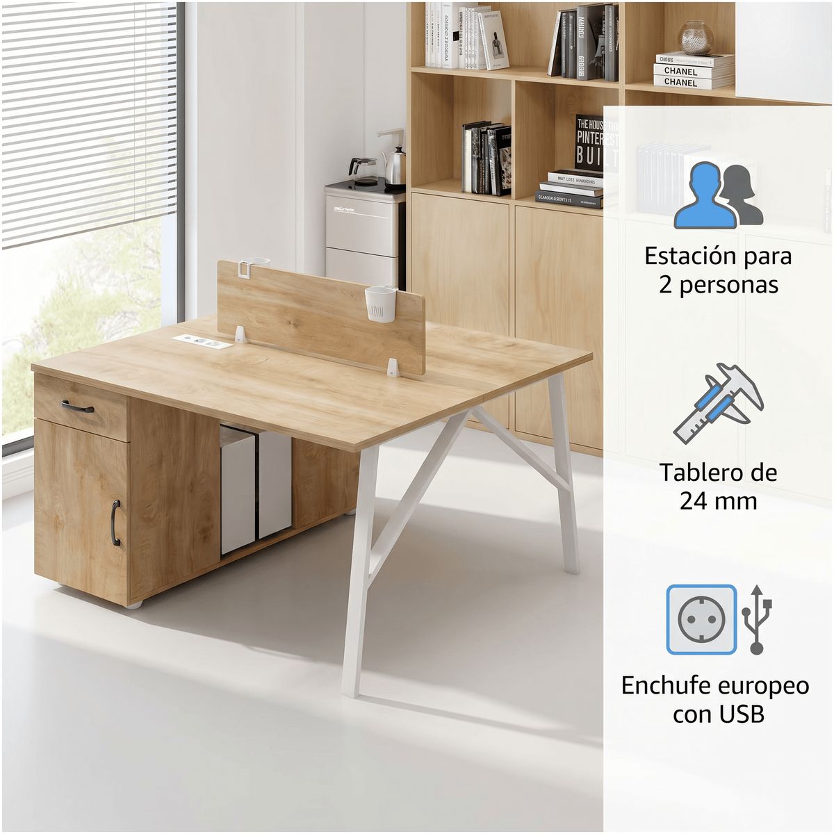 HOMER DESIGN - Estacion Del Trabajo Escritorio De Oficina 120x120x75cm Duo con separador de ambiente y enchufe