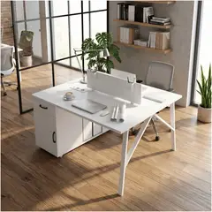 HOMER DESIGN - Estacion Del Trabajo Escritorio De Oficina 120x120x75cm Duo con separador de ambiente y enchufe