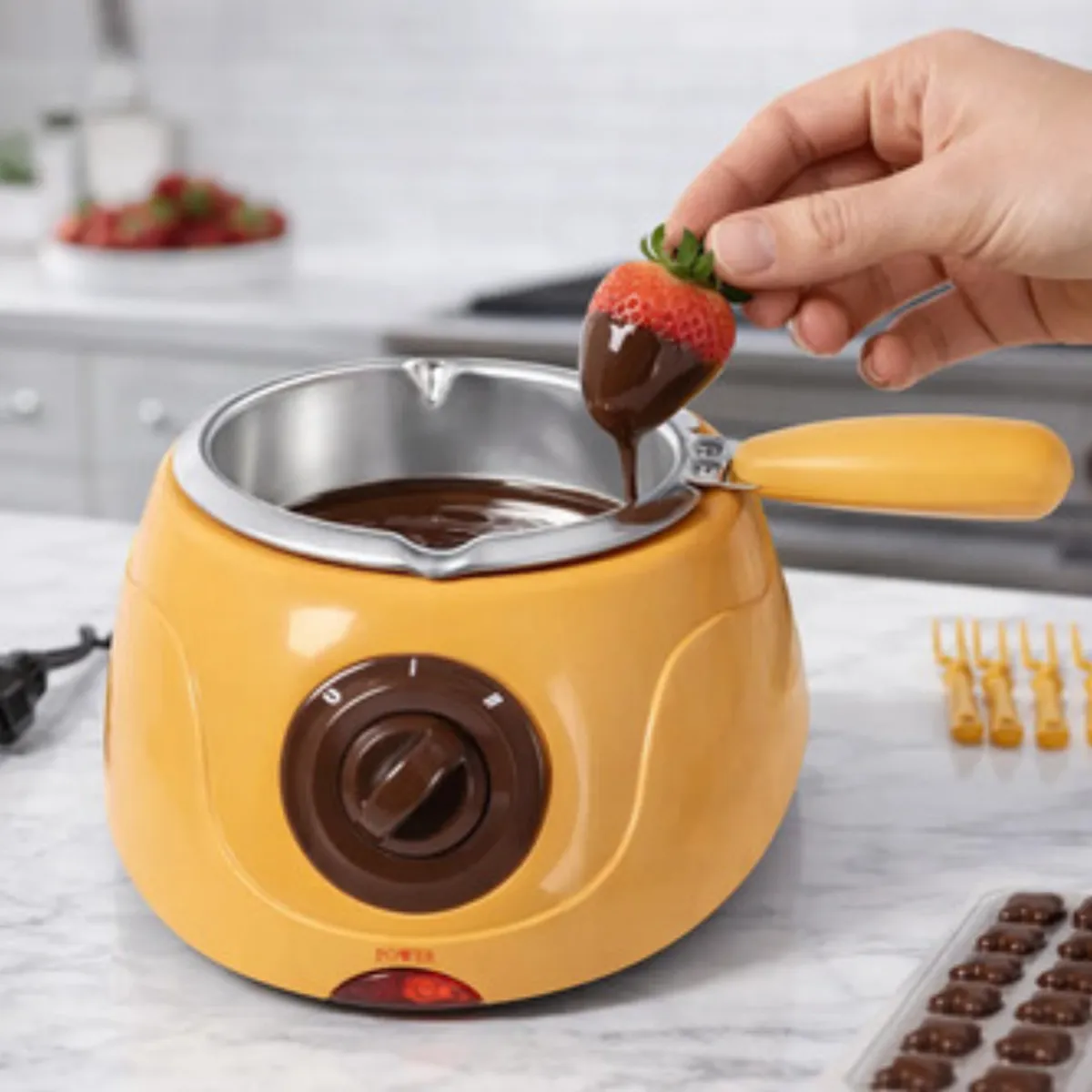 TASBEL - Olla Fuente Para Derretir Chocolate Amarilla De Aluminio Dulce Salado