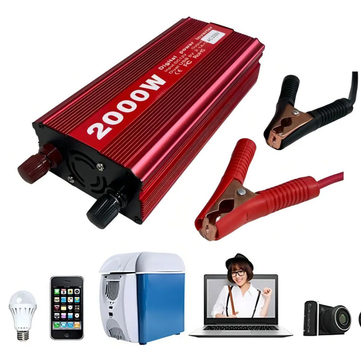 IRM - Convertidor Inversor 12v 2000w Auto Usb Camping portatil
