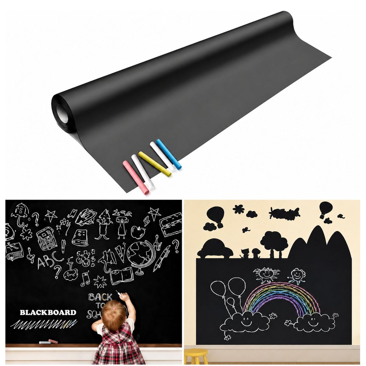MOVI - Vinilo Adhesivo Tipo Pizarra 45x200cm con Tizas
