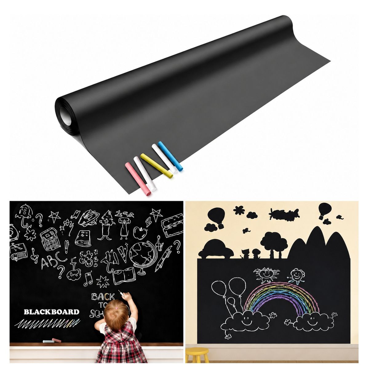 MOVI - Vinilo Adhesivo Tipo Pizarra 45x200cm con Tizas