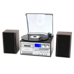 GENERICO - Tornamesa Portátil con Bluetooth, Reproductor de CD y Cassette + Parlantes Externos