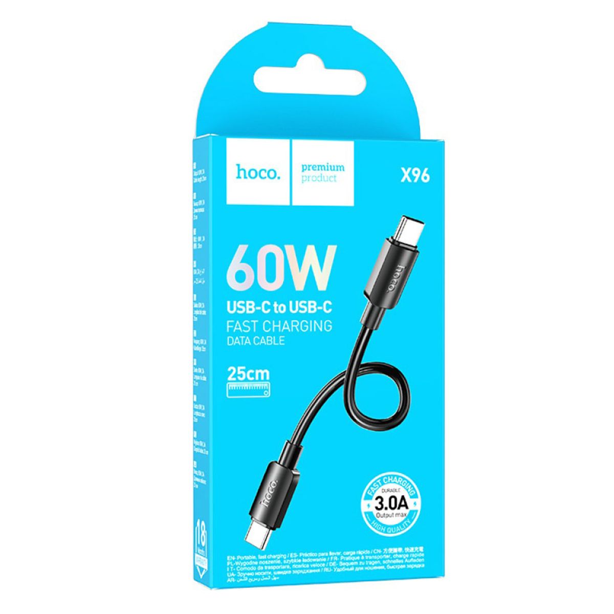 HOCO - Cable corto 25 cm Datos y Carga rápida / Tipo C a Tipo-C