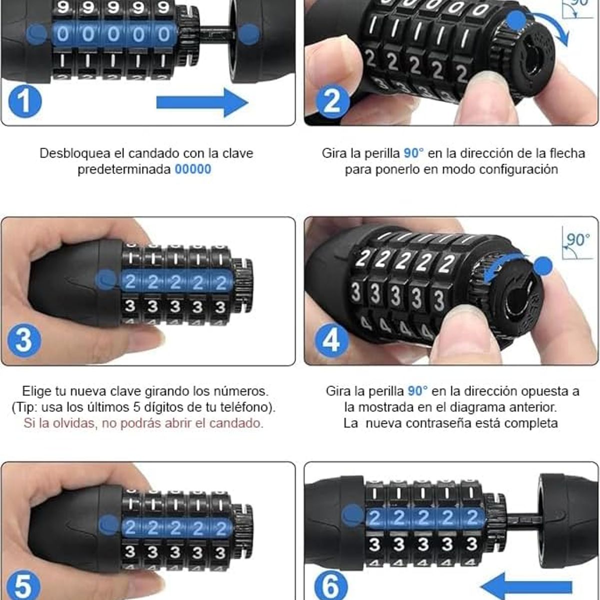 KUANGYE - Candado De Seguridad Con Clave Para Bicicleta