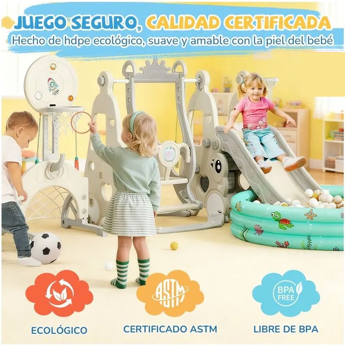 QUICK - 7 En 1 Parque De Resbalín Con Columpio Piscina Juego Infanti