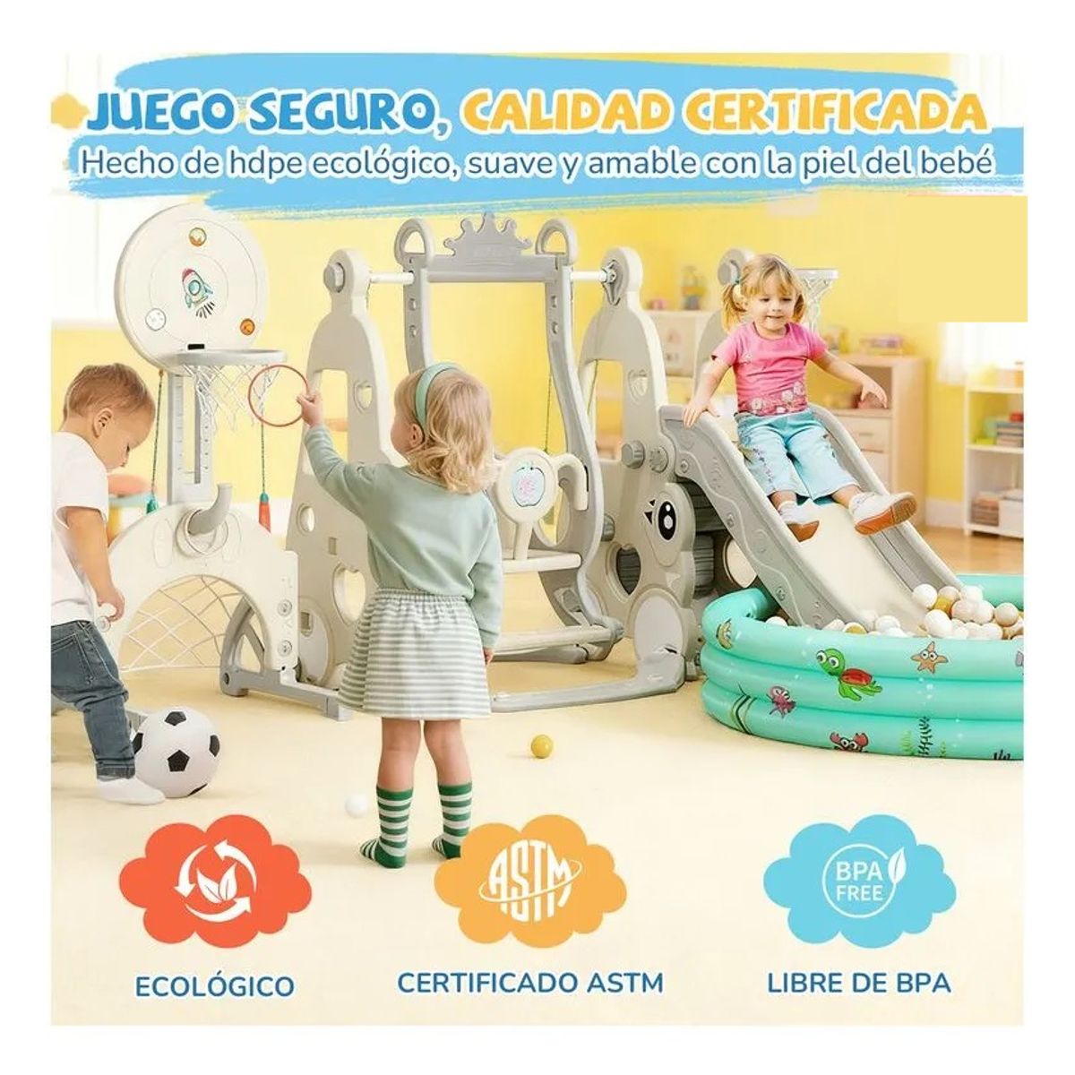 QUICK - 7 En 1 Parque De Resbalín Con Columpio Piscina Juego Infanti