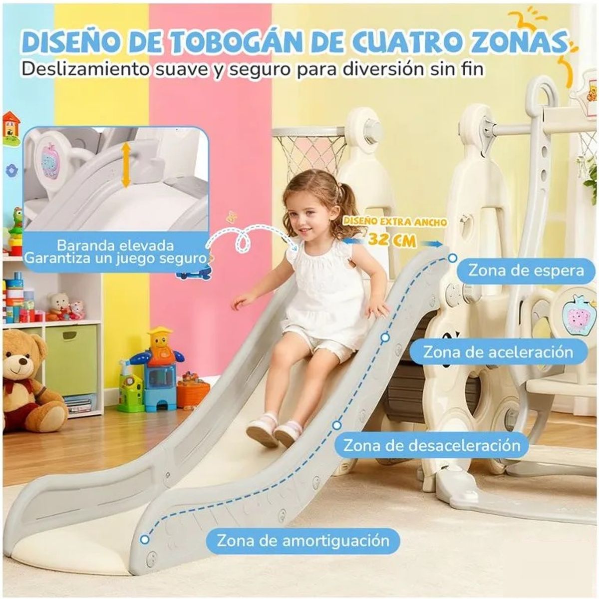 QUICK - 7 En 1 Parque De Resbalín Con Columpio Piscina Juego Infanti