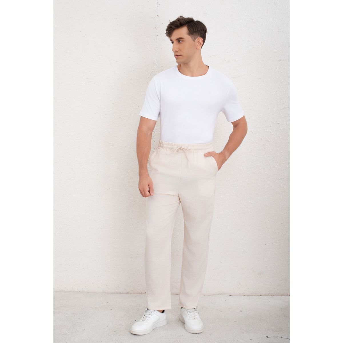 LIKE SHOP - Pantalón De Vestir Hombre Tipo Lino Casual Verano Liso 7147