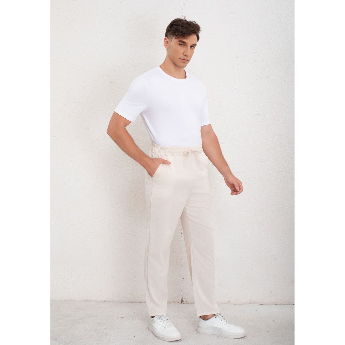 LIKE SHOP - Pantalón De Vestir Hombre Tipo Lino Casual Verano Liso 7147