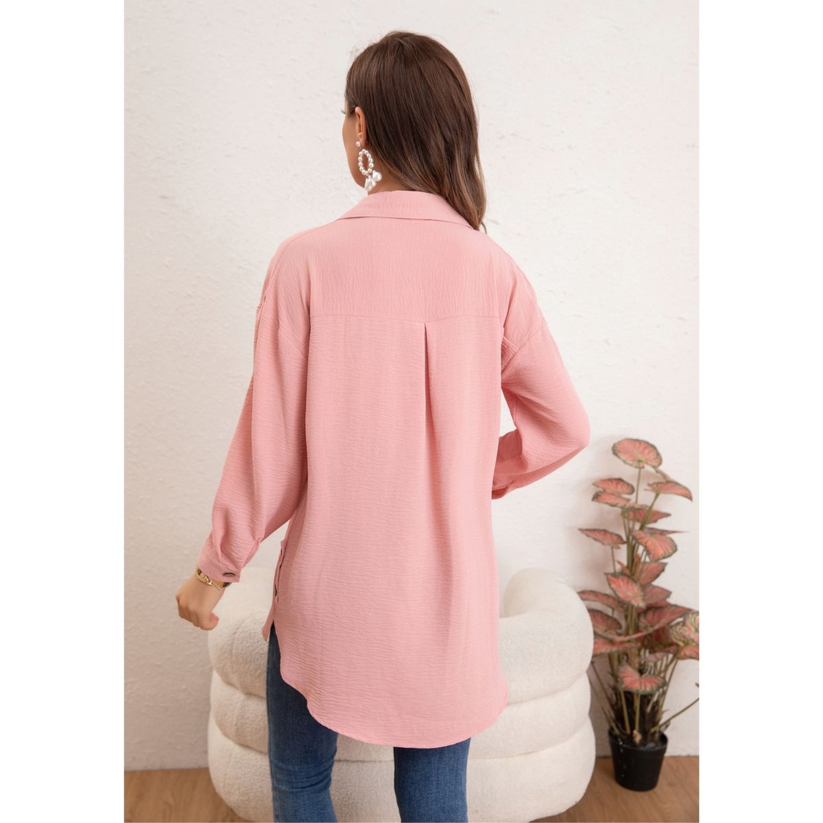 LIKE SHOP - Bluson Mujer Liso Manga Larga Algodón Botones Primavera Verano 0036