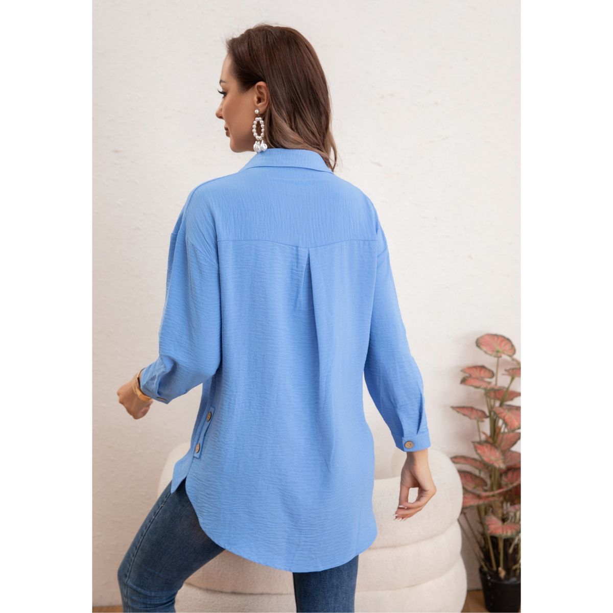 LIKE SHOP - Bluson Mujer Liso Manga Larga Algodón Botones Primavera Verano 0036