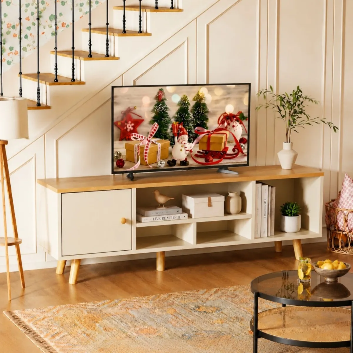 GENERICO - Rack Tv 55"Mueble Mesa De Centro 1 Puerta Patas de Madera 120×30×38cm