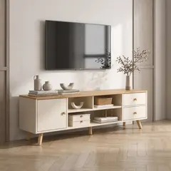 GENERICO - Rack Tv 65" Mesa De Centro 2 Puerta Patas de Madera Mdf