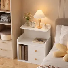 GENERICO - Velador Living Mesa De Noche 2 Cajones Mdf Blanco IKEMMA