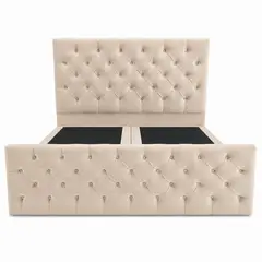 GENERICO - Cama 2 Plazas Capitone Beige con Doble Respaldo – Diseño Moderno y Máximo Confort