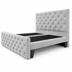 GENERICO - Cama 2 Plazas Capitone Gris Claro con Doble Respaldo – Diseño Moderno y Máximo Confort