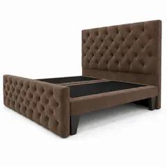 GENERICO - Cama 2 Plazas Capitone Cafe con Doble Respaldo – Diseño Moderno y Máximo Confort