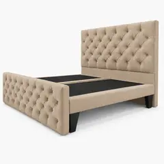 GENERICO - Cama 2 Plazas Capitone Beige con Doble Respaldo Con Colchón Excellence Plus – Diseño Moderno y Máximo Confort