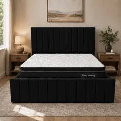 GENERICO - Cama 2 Plazas Capitone Negro con Doble Respaldo Con Colchon Mery Desing – Diseño Moderno y Máximo Confort