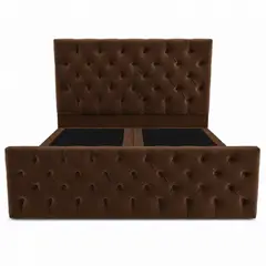 GENERICO - Cama 2 Plazas Capitone Cafe con Doble Respaldo Con Colchón Excellence Plus – Diseño Moderno y Máximo Confort