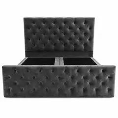 GENERICO - Cama 2 Plazas Capitone Gris Oscuro con Doble Respaldo Con Colchon Mery Desing – Diseño Moderno y Máximo Confort