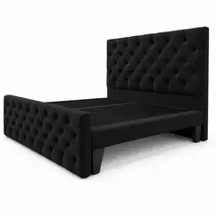 GENERICO - Cama 2 Plazas Capitone Gris Claro con Doble Respaldo Con Colchón Excellence Plus – Diseño Moderno y Máximo Confort