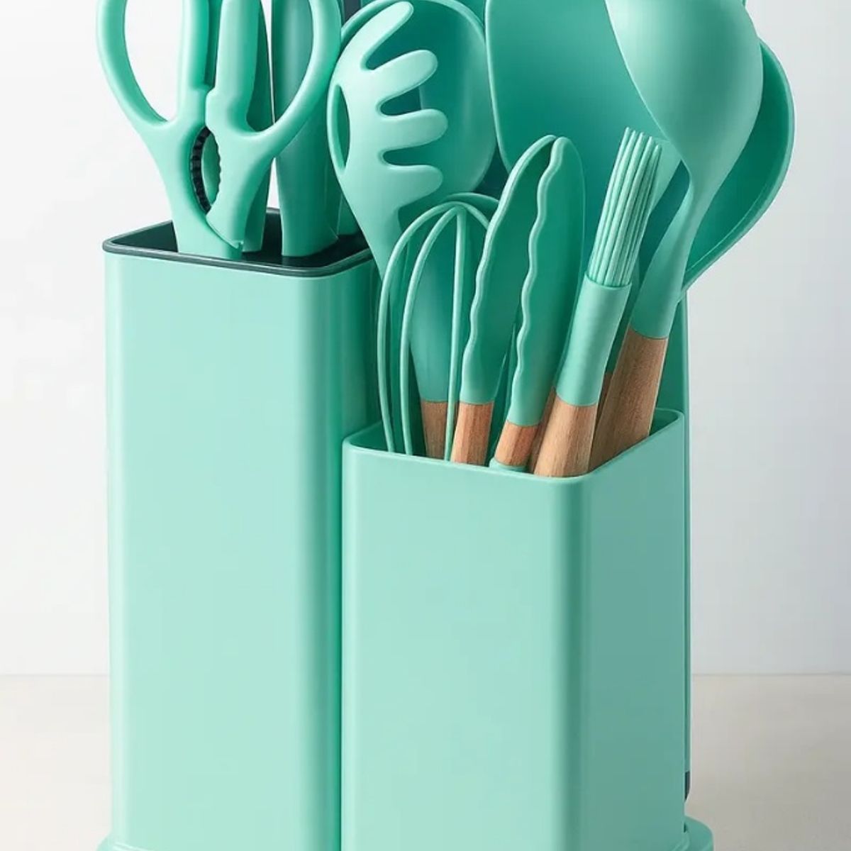 GENERICO - Set de Utensilios de Cocina y Cuchillos 19 Piezas color Verde Menta