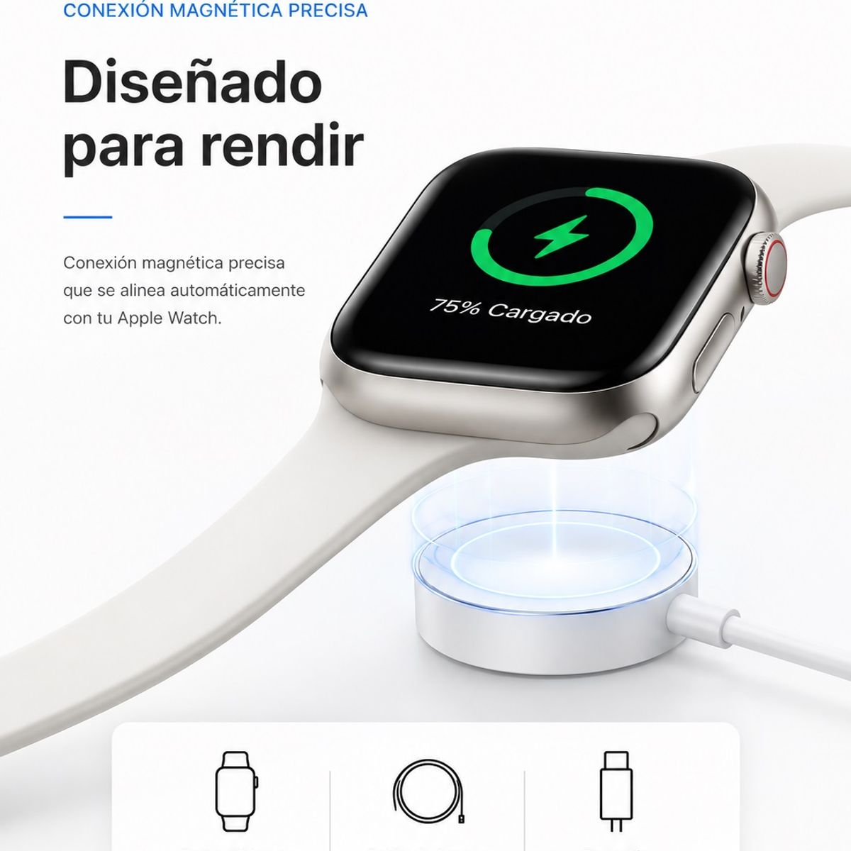 GENERICO - Cargador Magnético Compatible Reloj  Watch  Usb Tipo C 1M Blanco