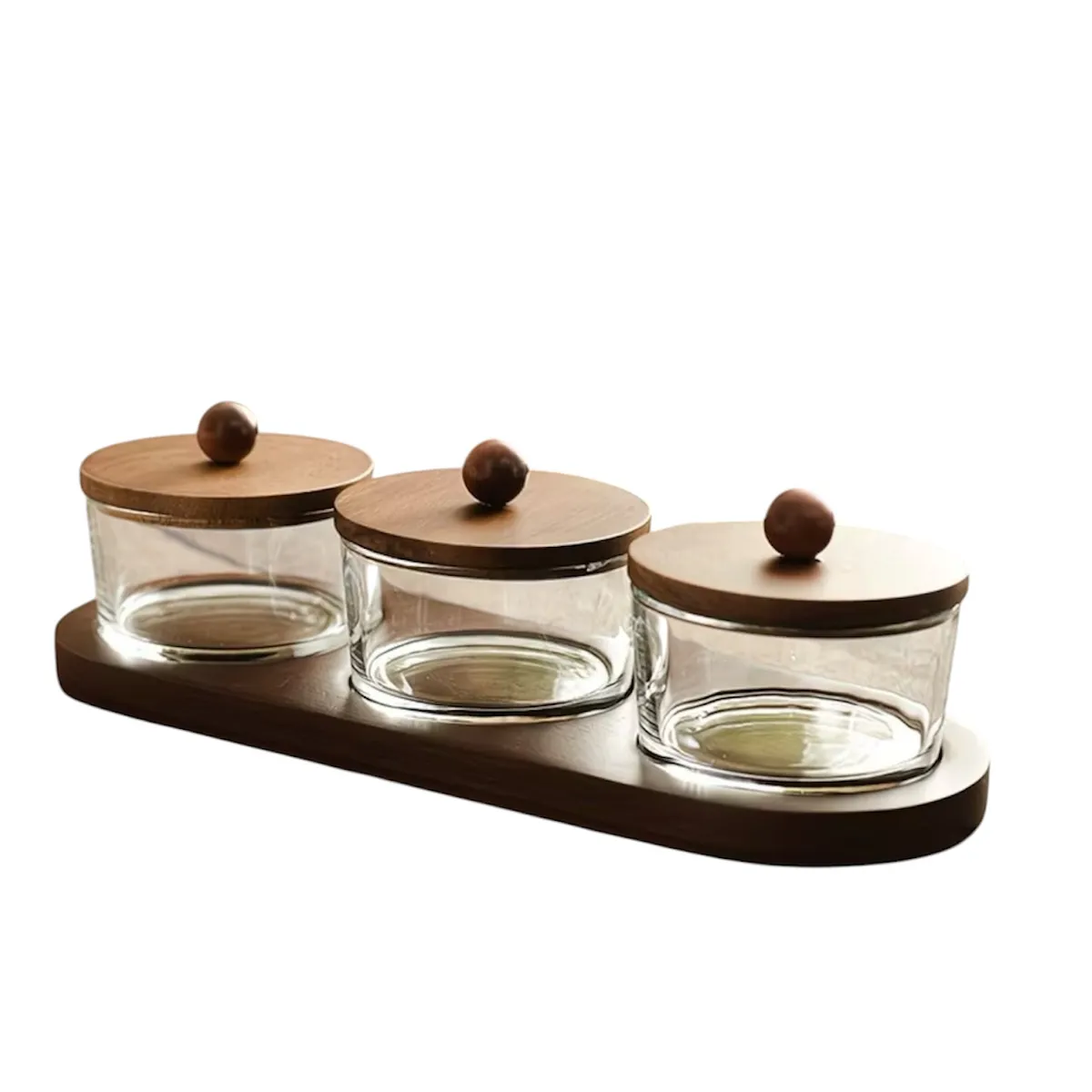 OKAY - Set 3 Frascos Condimenteros De Vidrio Con Base De Madera