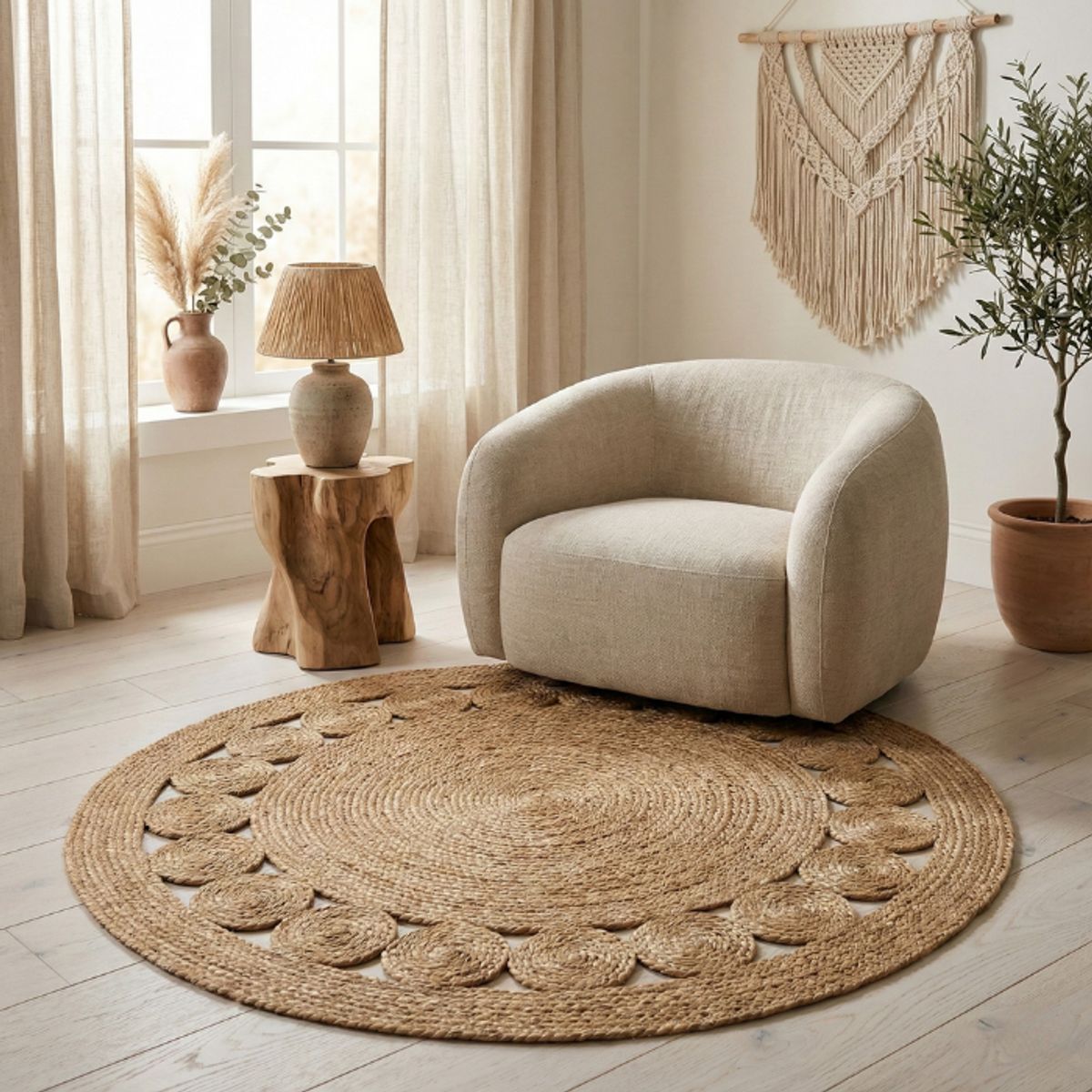 GENERICO - Alfombra Yute Redonda Decoración Living 1,20m Tejido Natural