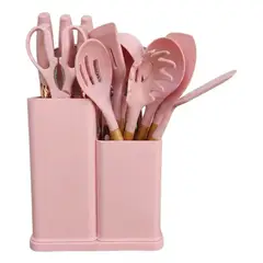 GENERICO - Set de Utensilios de Cocina y Cuchillos 19 Piezas color Rosado Pastel