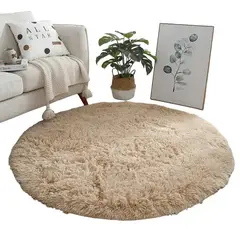 GENERICO - Alfombra Redonda Peluda Tamaño 150 CM Color Beige