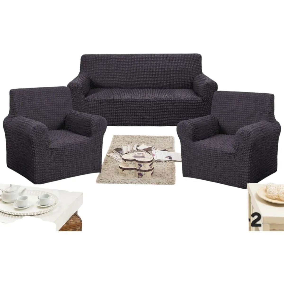 GENERICO - Fundas 3+1+1 Para Sofa Turco Sin Faldon Juego Completo