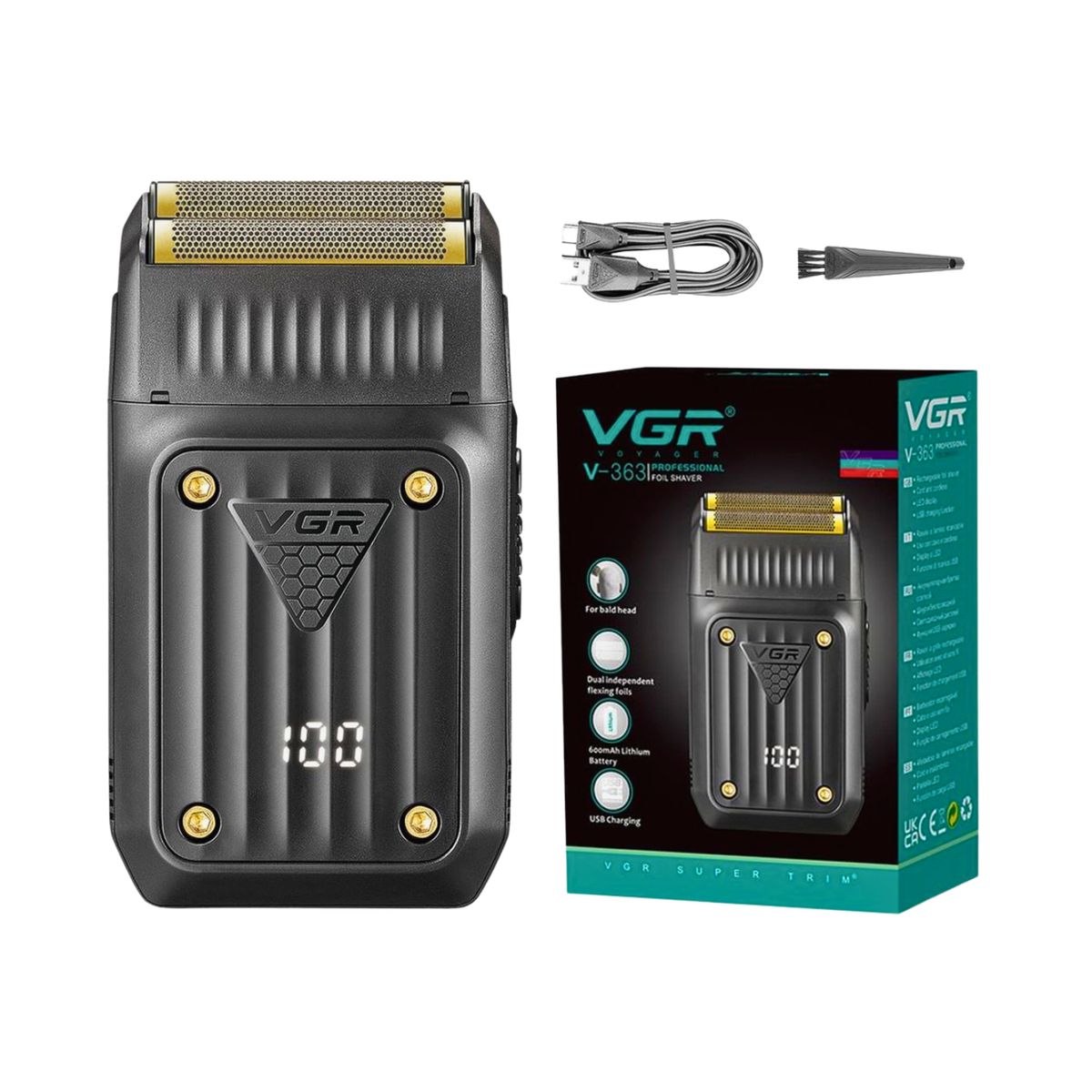 VGR - Afeitadora Profesional VGR Shaver V-363 Doble Hoja Negro